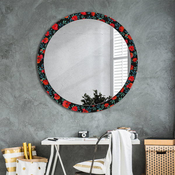 Miroir rond cadre avec impression Graine de pavot