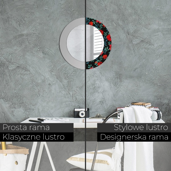 Miroir rond cadre avec impression Graine de pavot
