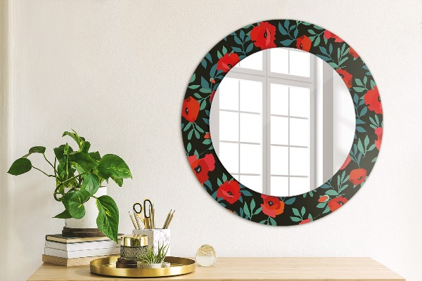 Miroir rond cadre avec impression Graine de pavot