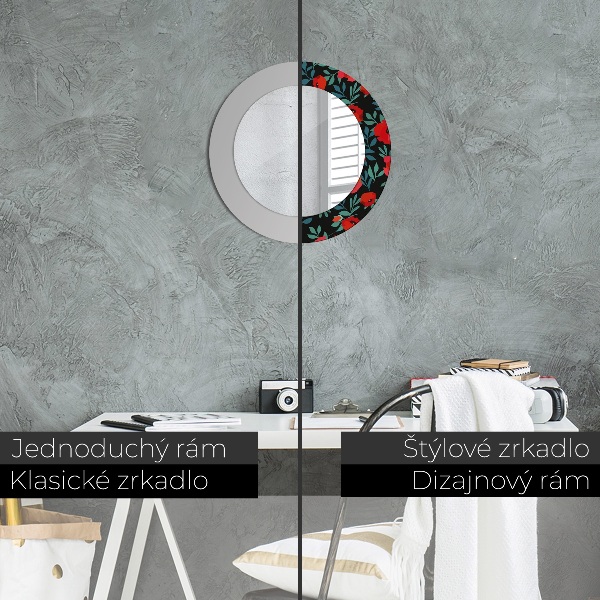 Miroir rond cadre avec impression Graine de pavot