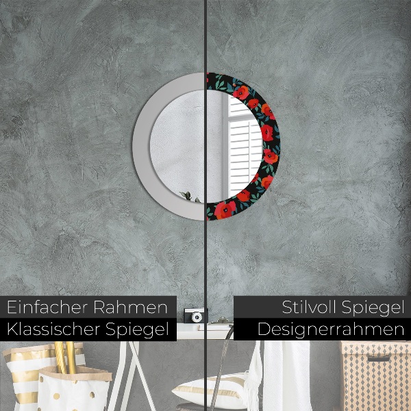 Miroir rond cadre avec impression Graine de pavot