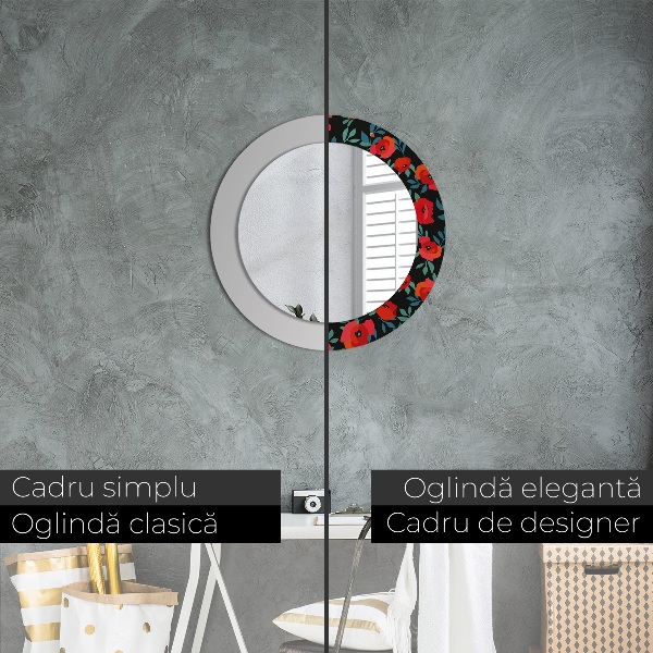 Miroir rond cadre avec impression Graine de pavot