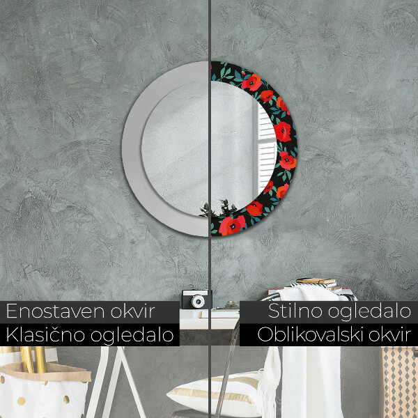 Miroir rond cadre avec impression Graine de pavot