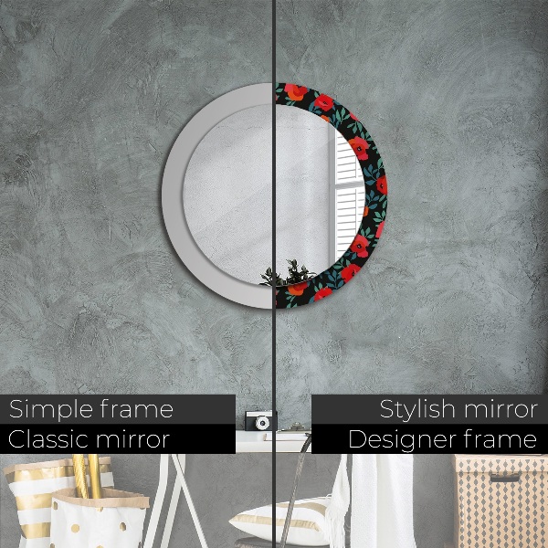 Miroir rond cadre avec impression Graine de pavot