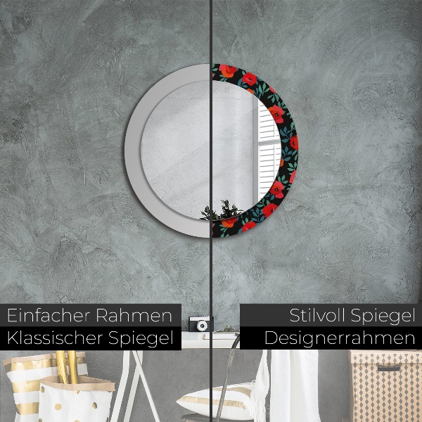 Miroir rond cadre avec impression Graine de pavot