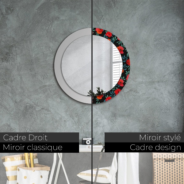 Miroir rond cadre avec impression Graine de pavot