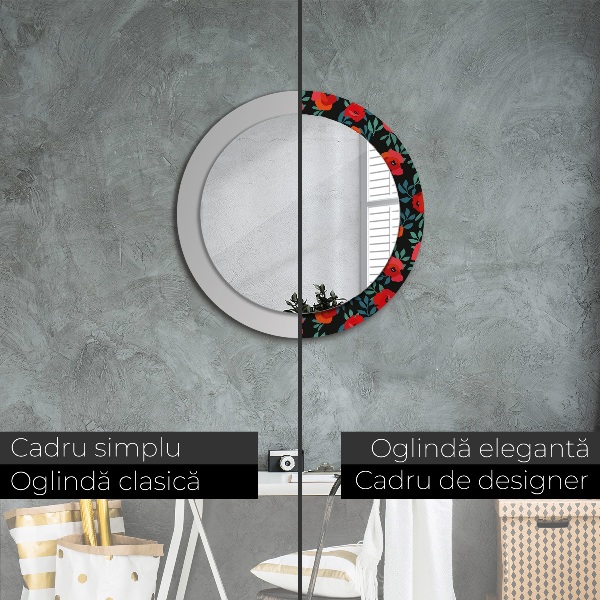 Miroir rond cadre avec impression Graine de pavot