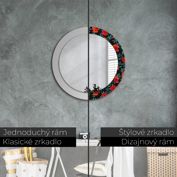 Miroir rond cadre avec impression Graine de pavot