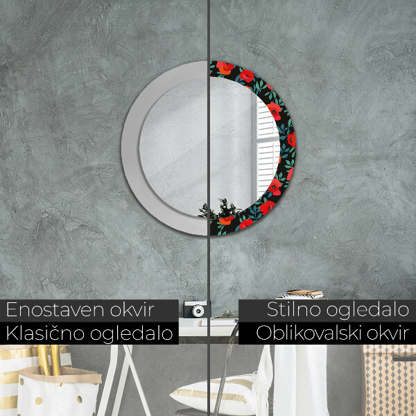 Miroir rond cadre avec impression Graine de pavot
