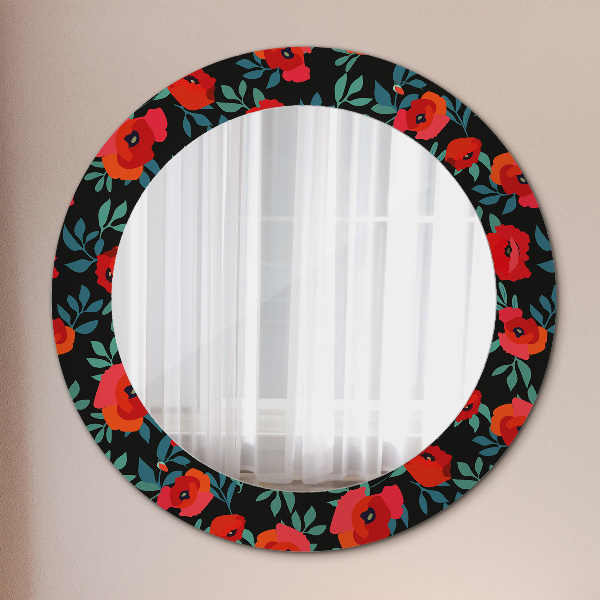 Miroir rond cadre avec impression Graine de pavot