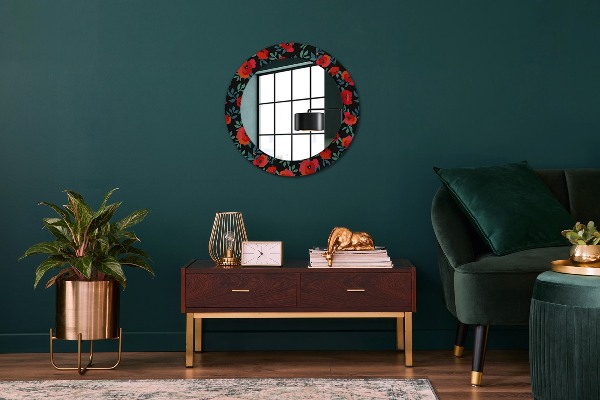 Miroir rond cadre avec impression Graine de pavot