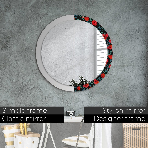 Miroir rond cadre avec impression Graine de pavot