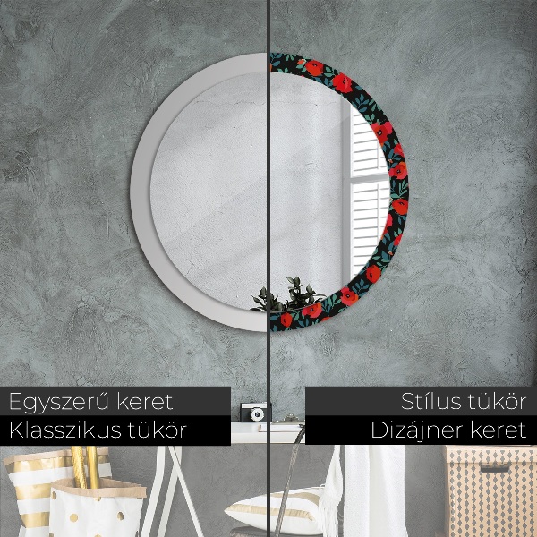 Miroir rond cadre avec impression Graine de pavot