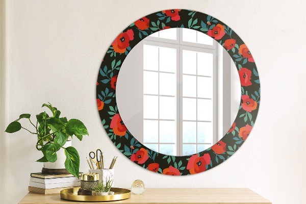 Miroir rond cadre avec impression Graine de pavot