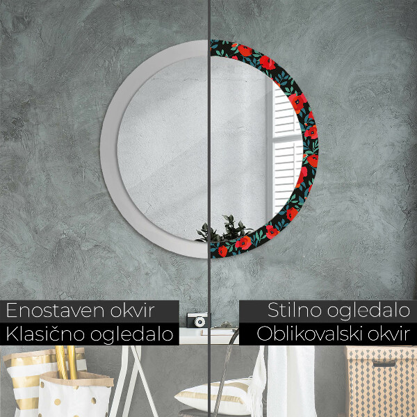 Miroir rond cadre avec impression Graine de pavot