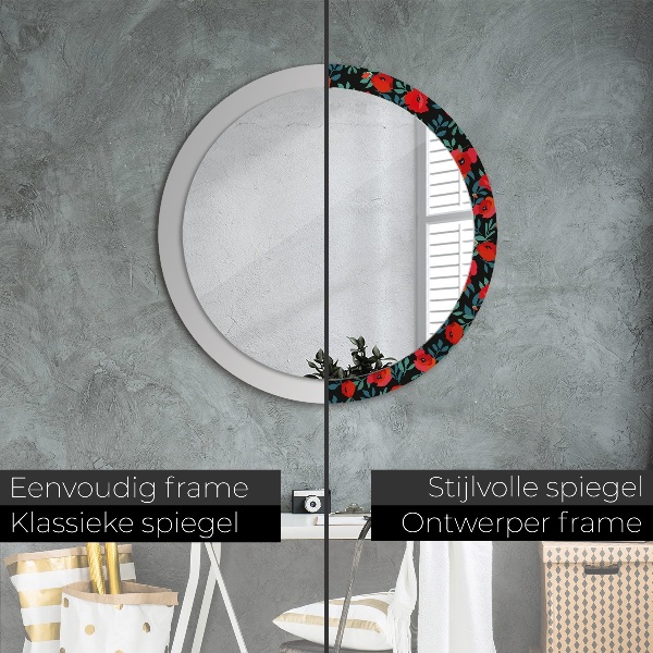 Miroir rond cadre avec impression Graine de pavot