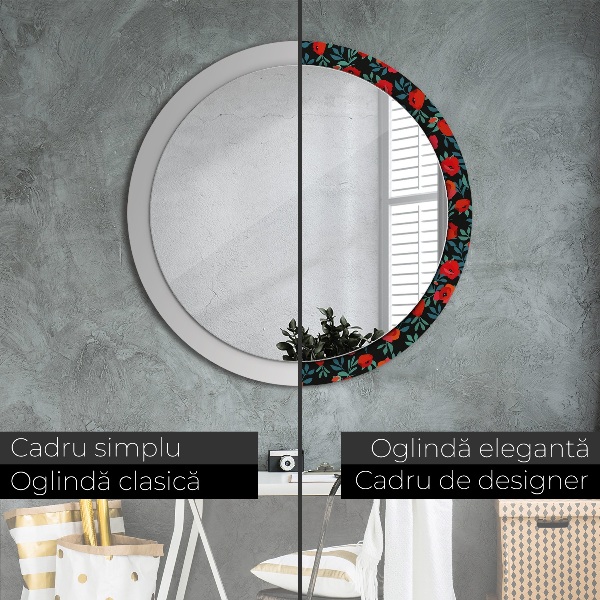Miroir rond cadre avec impression Graine de pavot