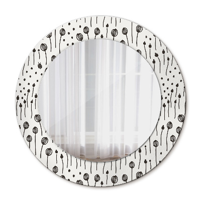 Miroir rond cadre avec impression Dessin floral