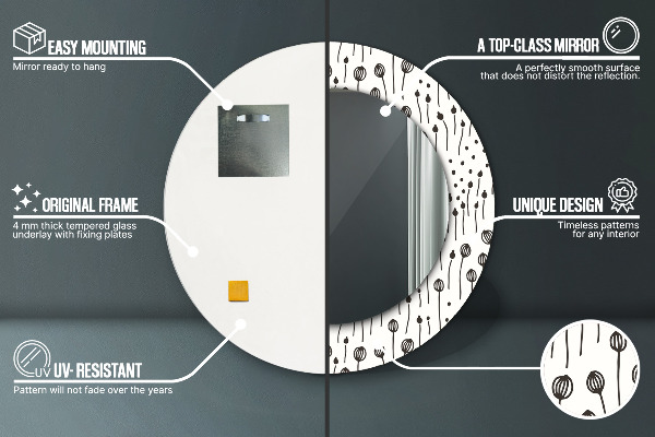 Miroir rond cadre avec impression Dessin floral