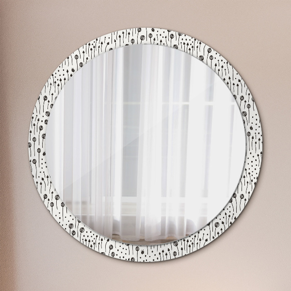 Miroir rond cadre avec impression Dessin floral