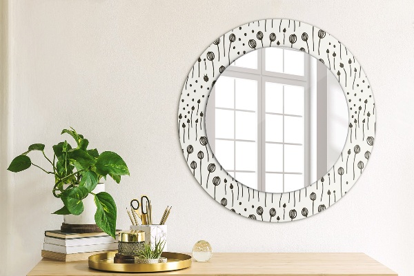 Miroir rond cadre avec impression Dessin floral