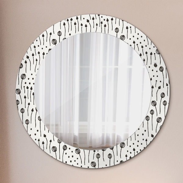 Miroir rond cadre avec impression Dessin floral
