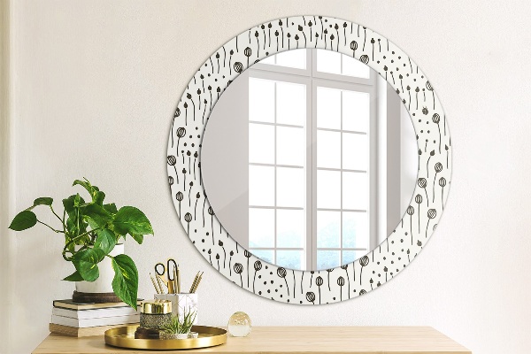 Miroir rond cadre avec impression Dessin floral