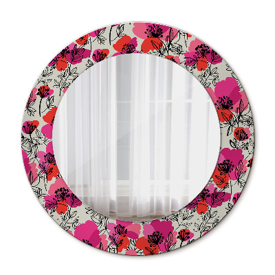 Miroir rond cadre avec impression Coquelicots roses