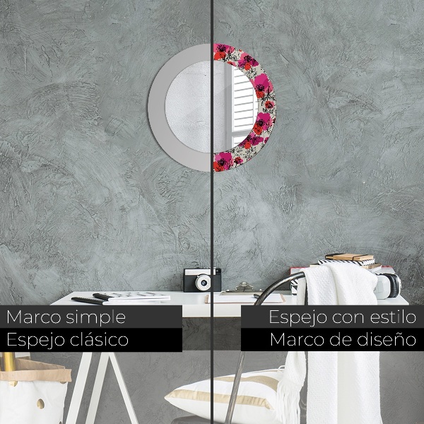 Miroir rond cadre avec impression Coquelicots roses