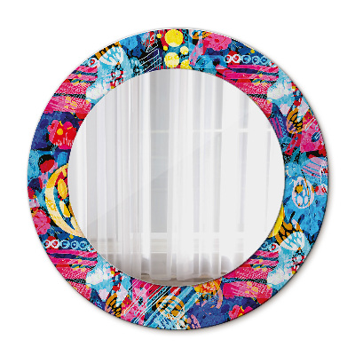 Miroir rond cadre avec impression Gribouillis colorés
