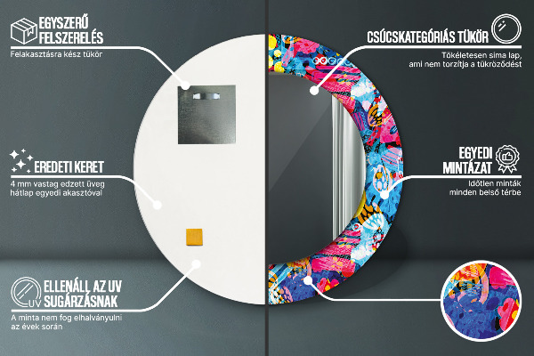 Miroir rond cadre avec impression Gribouillis colorés