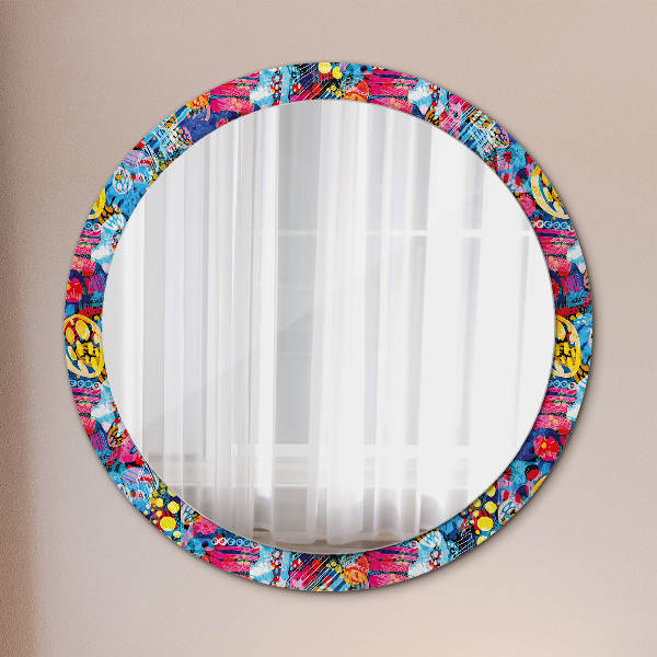 Miroir rond cadre avec impression Gribouillis colorés