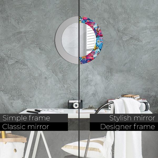 Miroir rond cadre avec impression Gribouillis colorés