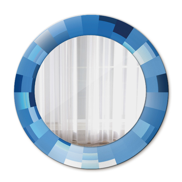 Miroir rond cadre avec impression Résumé bleu