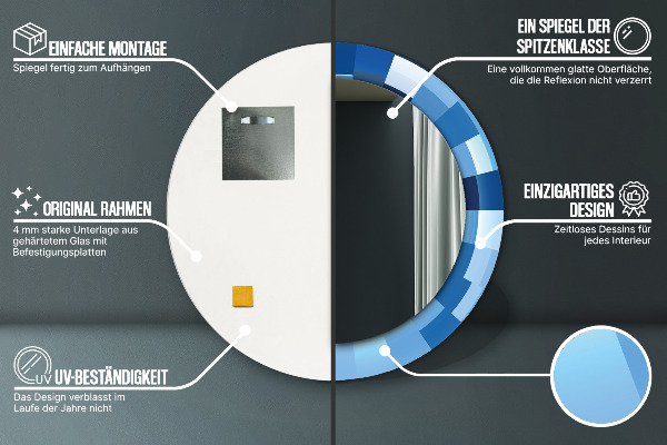 Miroir rond cadre avec impression Résumé bleu