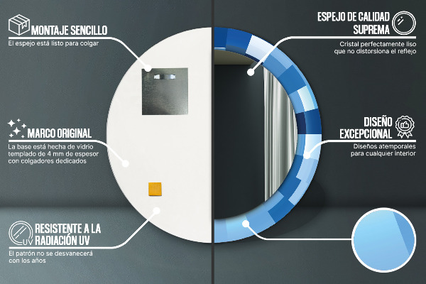 Miroir rond cadre avec impression Résumé bleu
