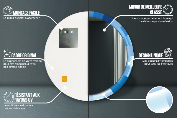 Miroir rond cadre avec impression Résumé bleu