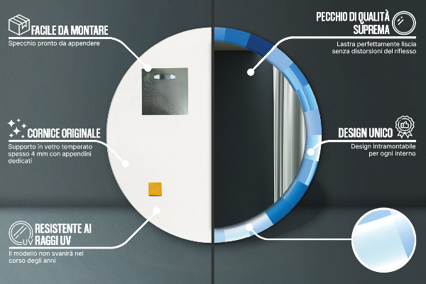 Miroir rond cadre avec impression Résumé bleu