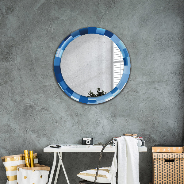 Miroir rond cadre avec impression Résumé bleu