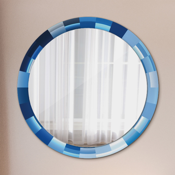 Miroir rond cadre avec impression Résumé bleu