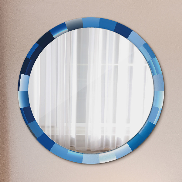 Miroir rond cadre avec impression Résumé bleu