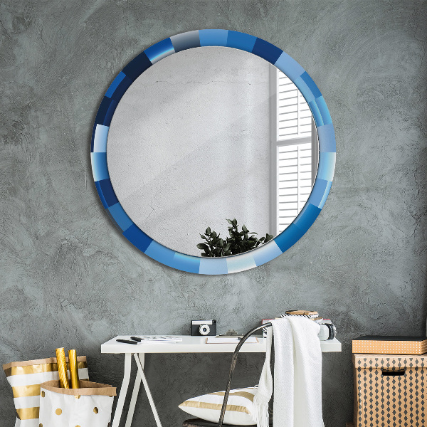 Miroir rond cadre avec impression Résumé bleu