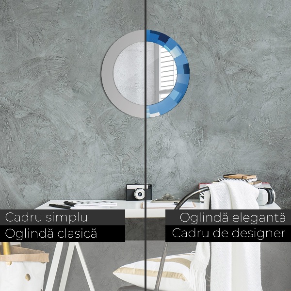 Miroir rond cadre avec impression Résumé bleu