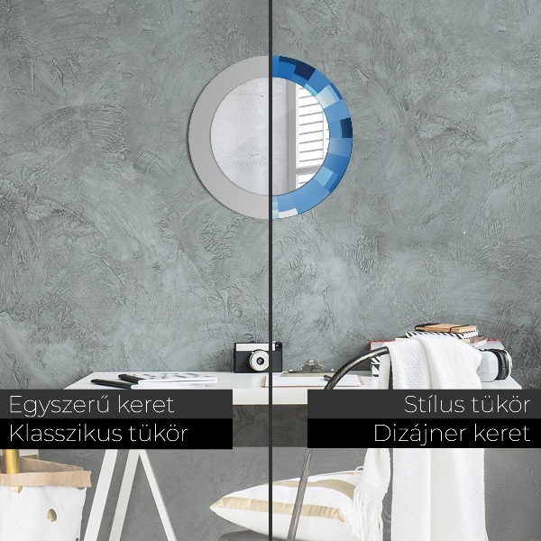 Miroir rond cadre avec impression Résumé bleu