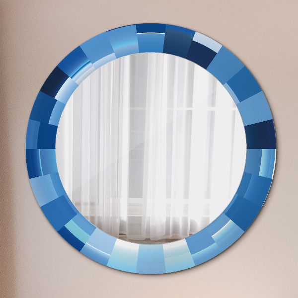 Miroir rond cadre avec impression Résumé bleu