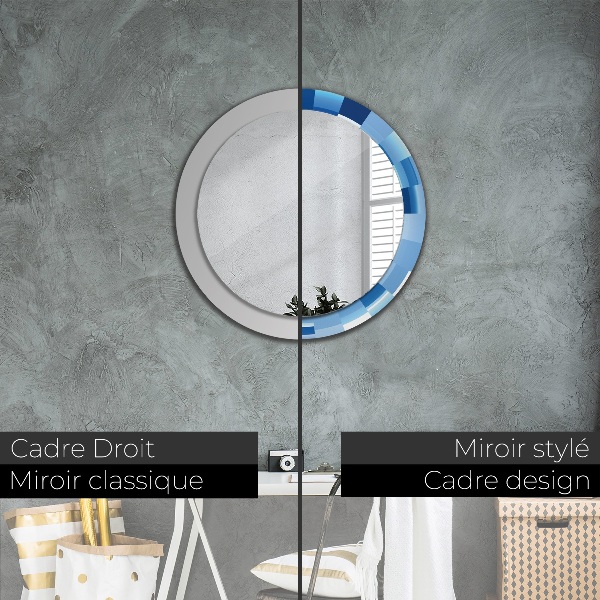 Miroir rond cadre avec impression Résumé bleu