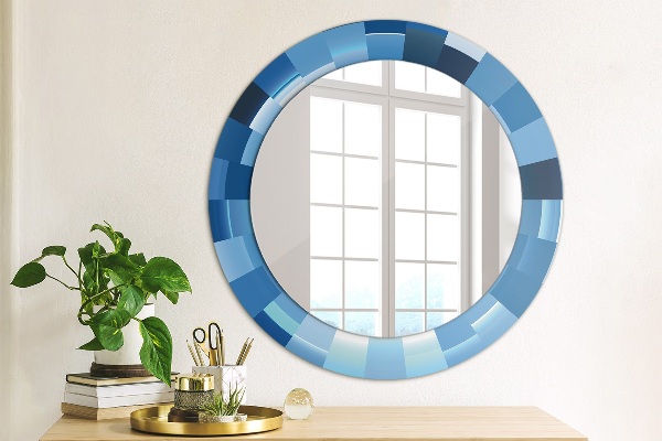 Miroir rond cadre avec impression Résumé bleu