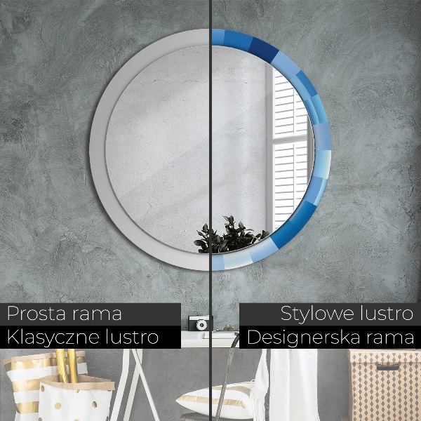 Miroir rond cadre avec impression Résumé bleu