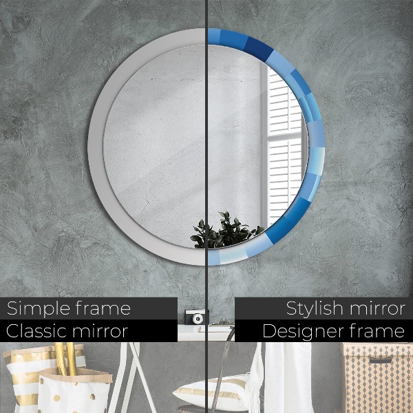 Miroir rond cadre avec impression Résumé bleu