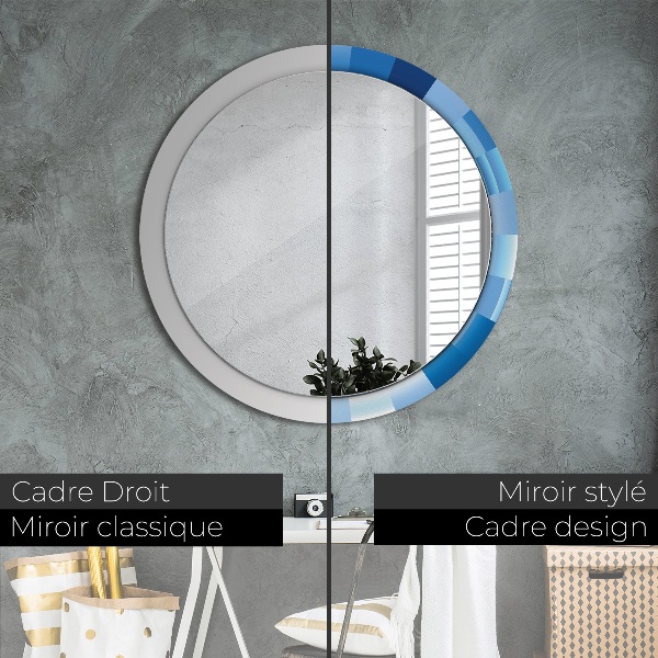 Miroir rond cadre avec impression Résumé bleu